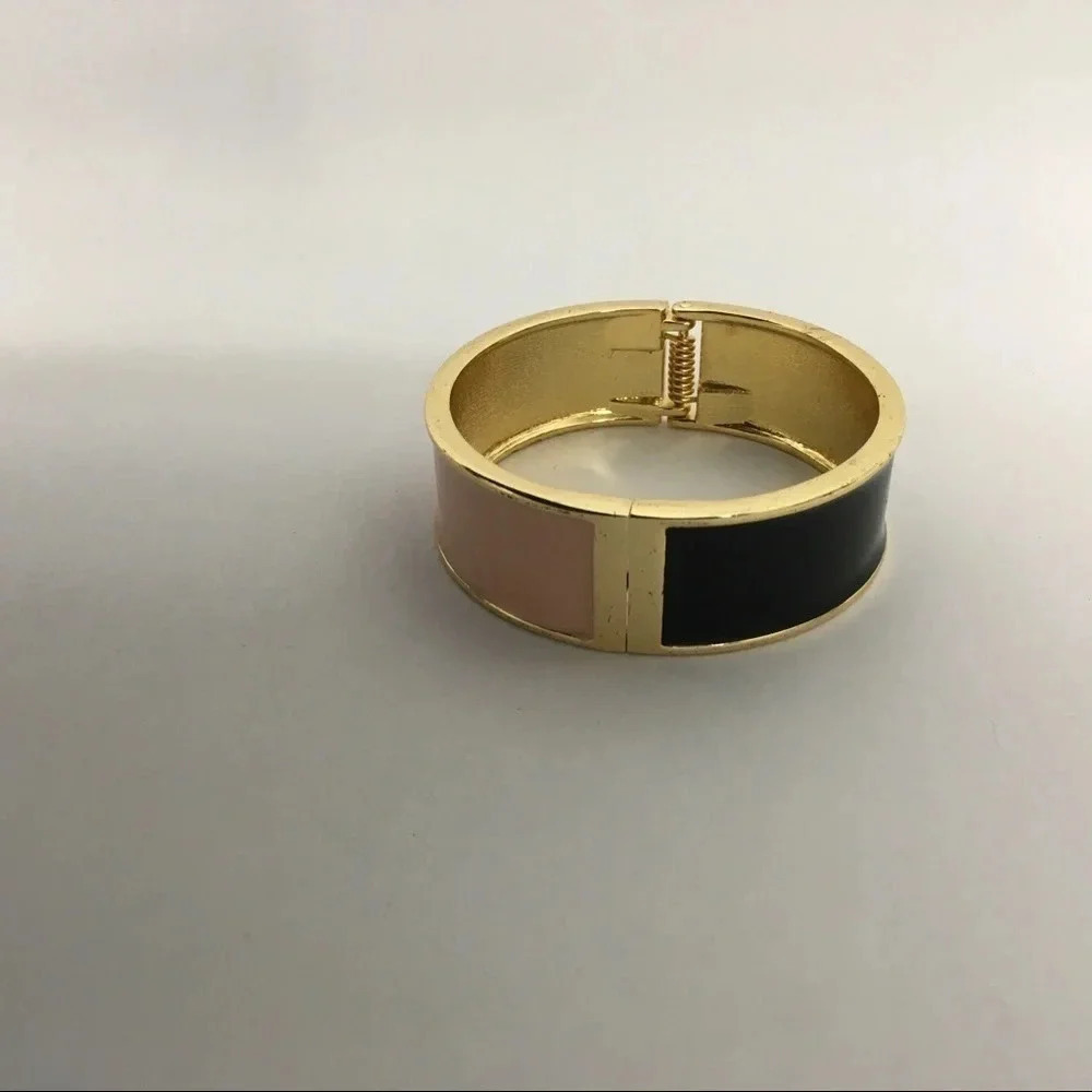 Black And Pink Hinged Bangle Bracelet